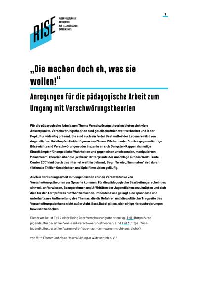 Cover: „Die machen doch eh, was sie wollen!“ <br/>Anregungen für die pädagogische Arbeit zum Umgang mit Verschwörungstheorien. 