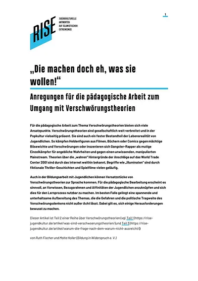 Cover: „Die machen doch eh, was sie wollen!“ <br/>Anregungen für die pädagogische Arbeit zum Umgang mit Verschwörungstheorien. 